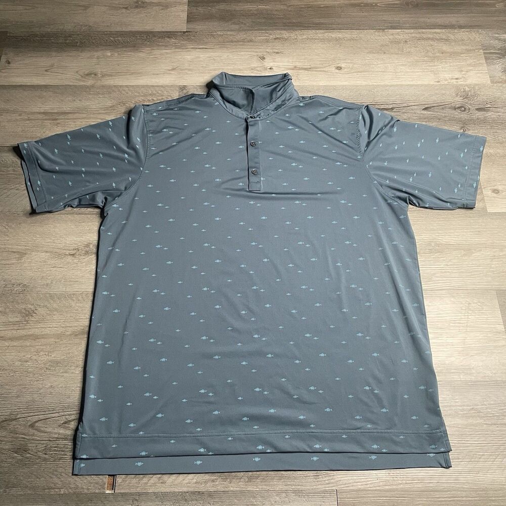 Footjoy FJ Golf Polo Shirt Mens 2XL Blue Fish AOP Performance Stretch
